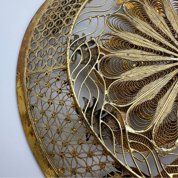 Golden Blue Dragon Wall Piece Chinese cloisonne copper filligre intricate design - Picture 10 of 15